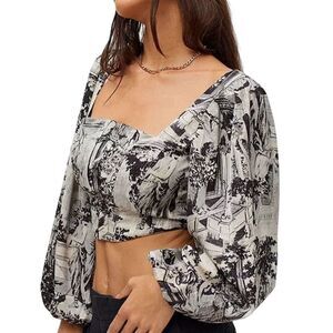 Urban Outfitters Y2k Black Puff Sleeve Crop Top Blouse M Party Corset Going Out